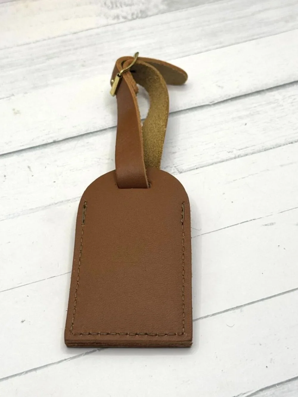 Brown Genuine Leather Luggage Tag With Gold Buckle & ID Card Slot For Travel